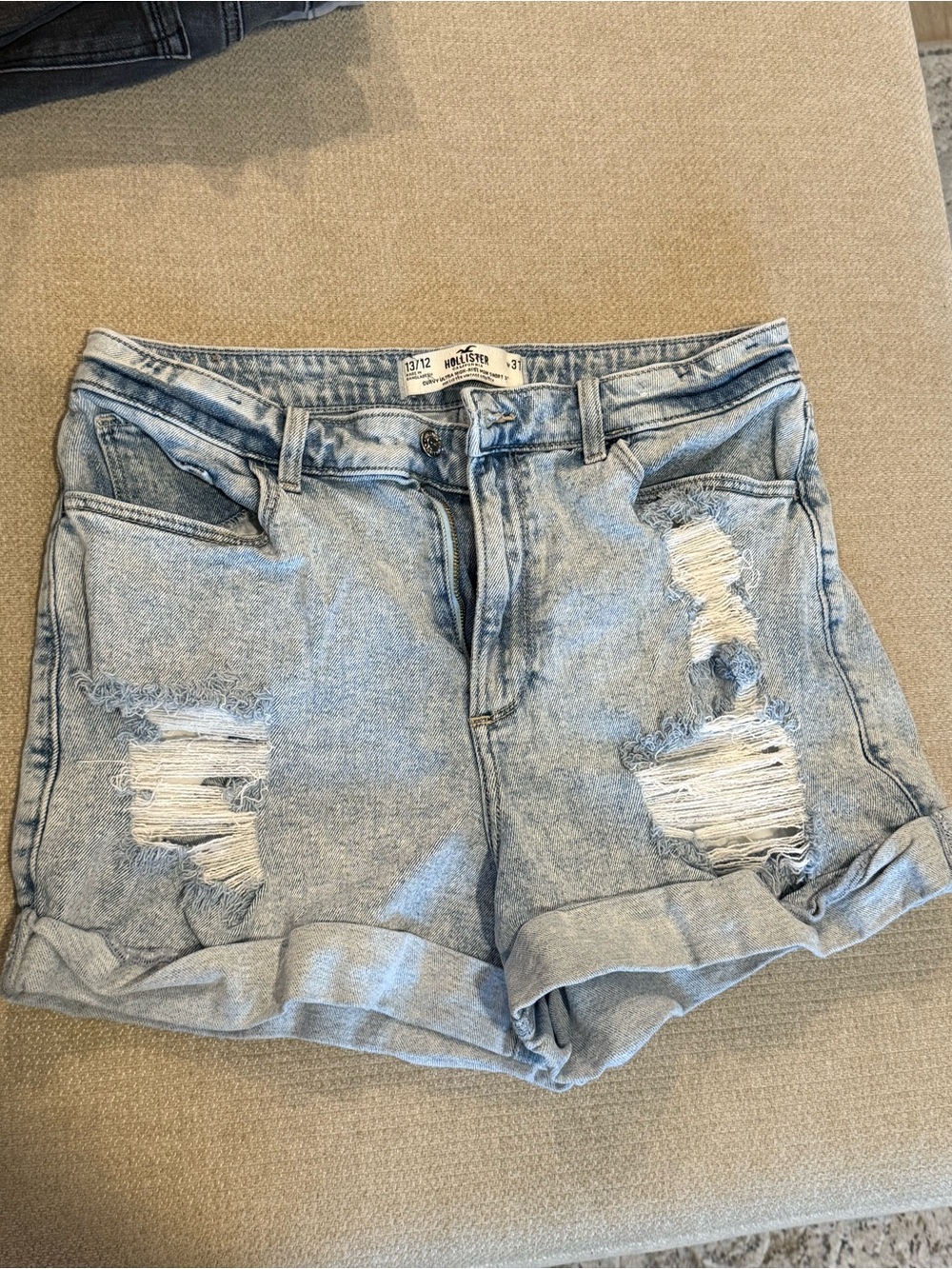 Hollister Light Wash Distressed Denim Jean Shorts